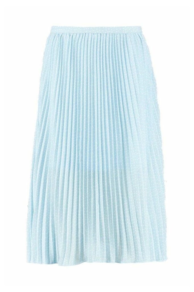 Womens Woven Polka Dot Pleated Midi Skirt - blue - 6, Blue
