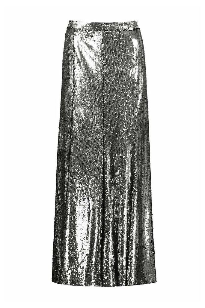 Womens Boutique Paola Floor Sweeping Sequin Maxi Skirt - grey - 14, Grey