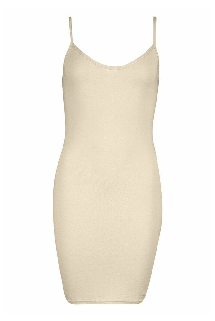 Womens Basic Strappy Cami Bodycon Dress - beige - 10, Beige