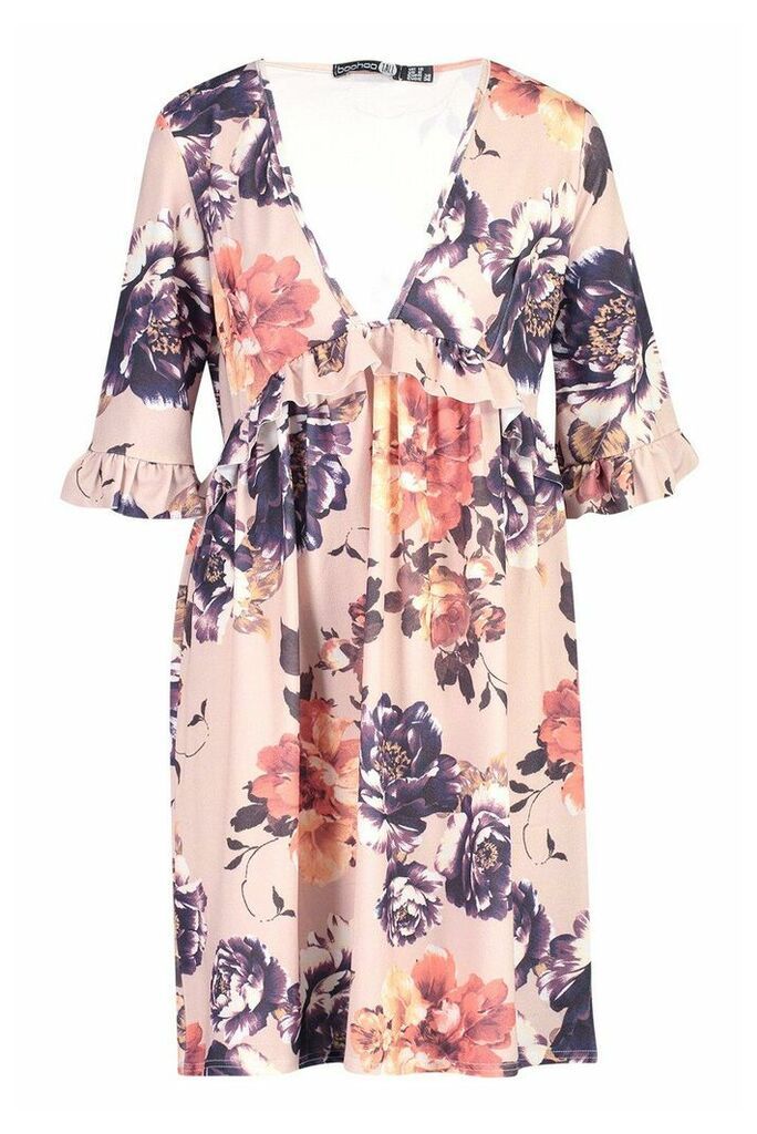 Womens Tall Ditsy Floral Ruffle Smock Dress - Pink - 8, Pink