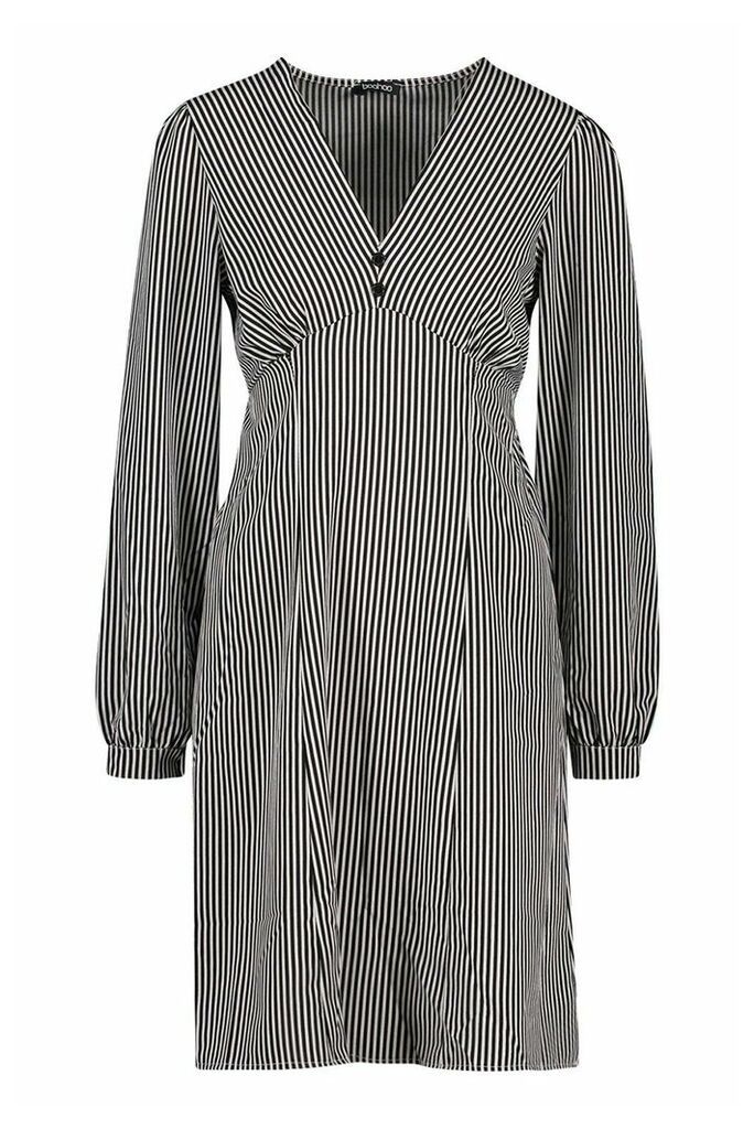 Womens Tall Button Through Stripe Shirt Dress - Black - 8, Black