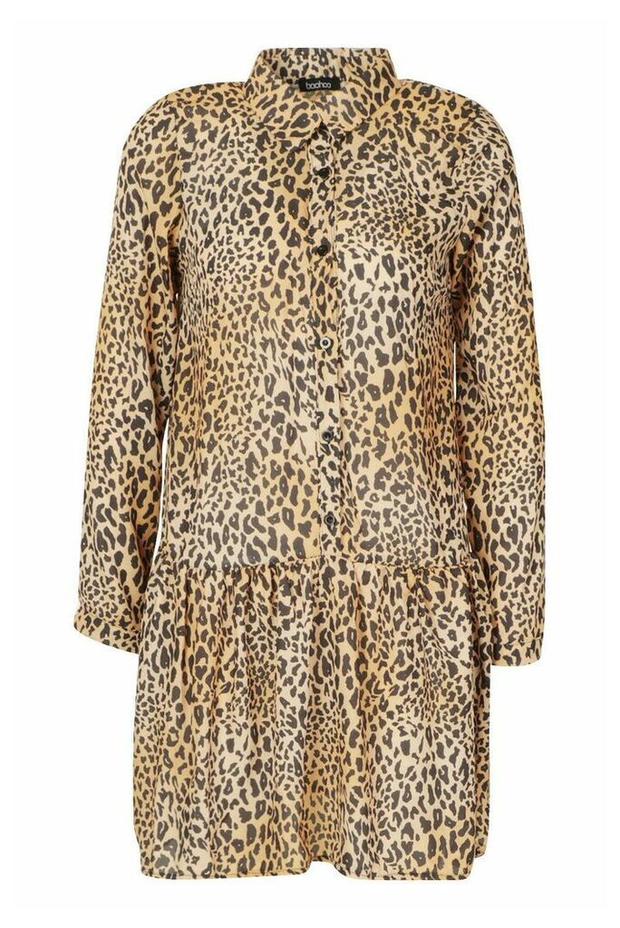 Womens Tall Leopard Print Woven Smock Dress - Multi - 10, Multi