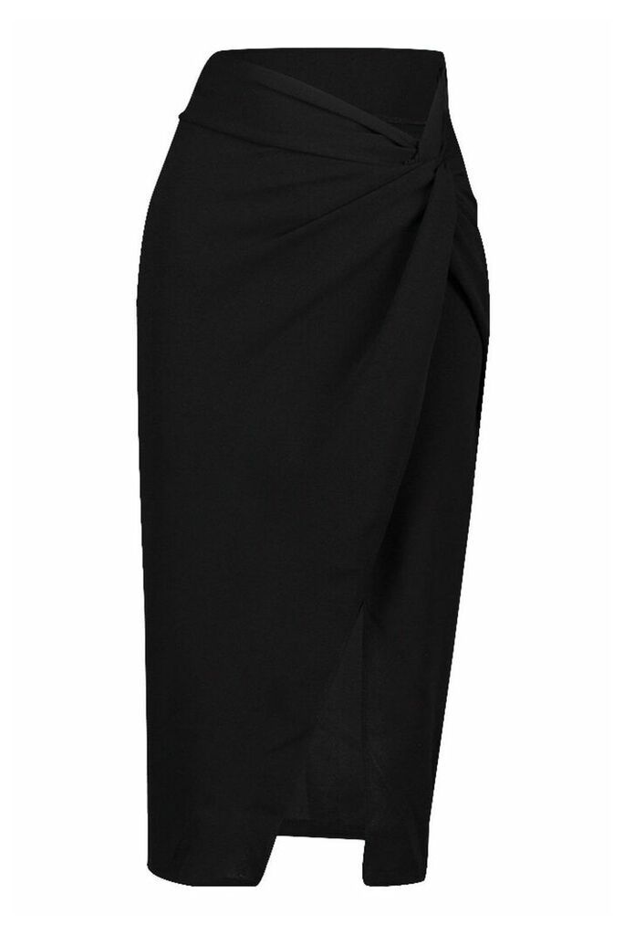 Womens Tall Knot Front Woven Midi Skirt - black - 12, Black