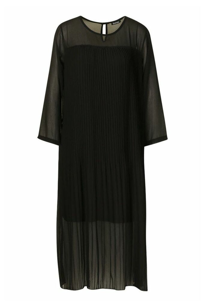 Womens Tall Pleated Woven Midi Dress - black - 6, Black