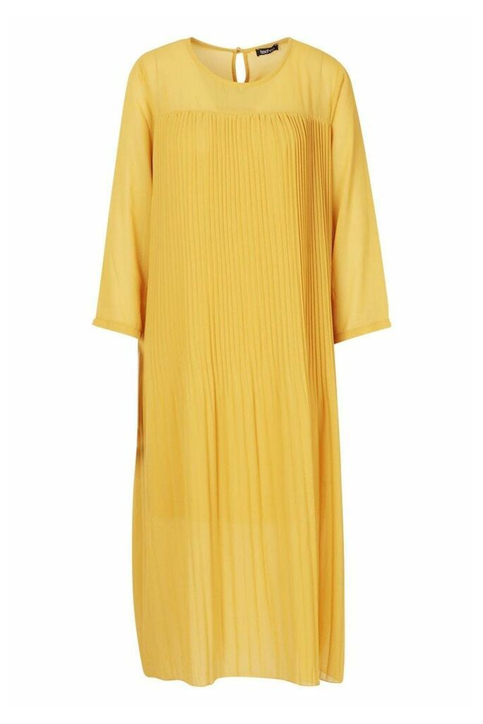 Womens Tall Pleated Woven Midi Dress - yellow - 6, Yellow