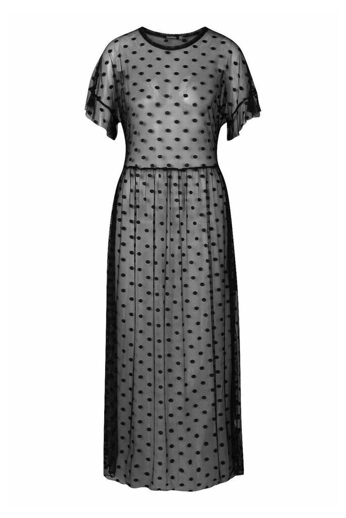 Womens Tall Dobby Mesh Midi Dress - Black - 6, Black