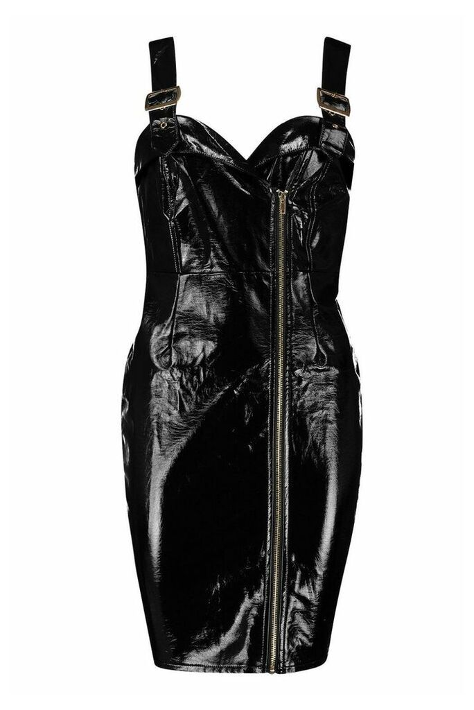 Womens Tall Buckle Strap Pu Mini Dress - Black - 12, Black