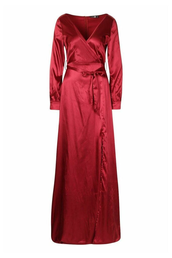Womens Tall Off The Shoulder Satin Maxi Dress - red - 6, Red