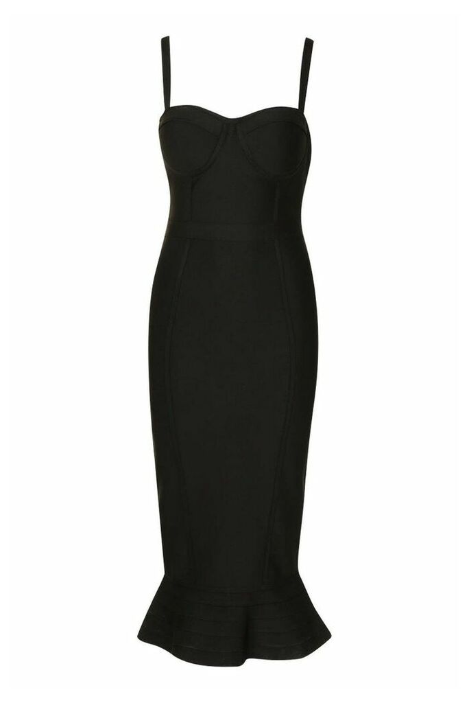 Womens Tall Bandage Frill Hem Midi Dress - Black - 16, Black