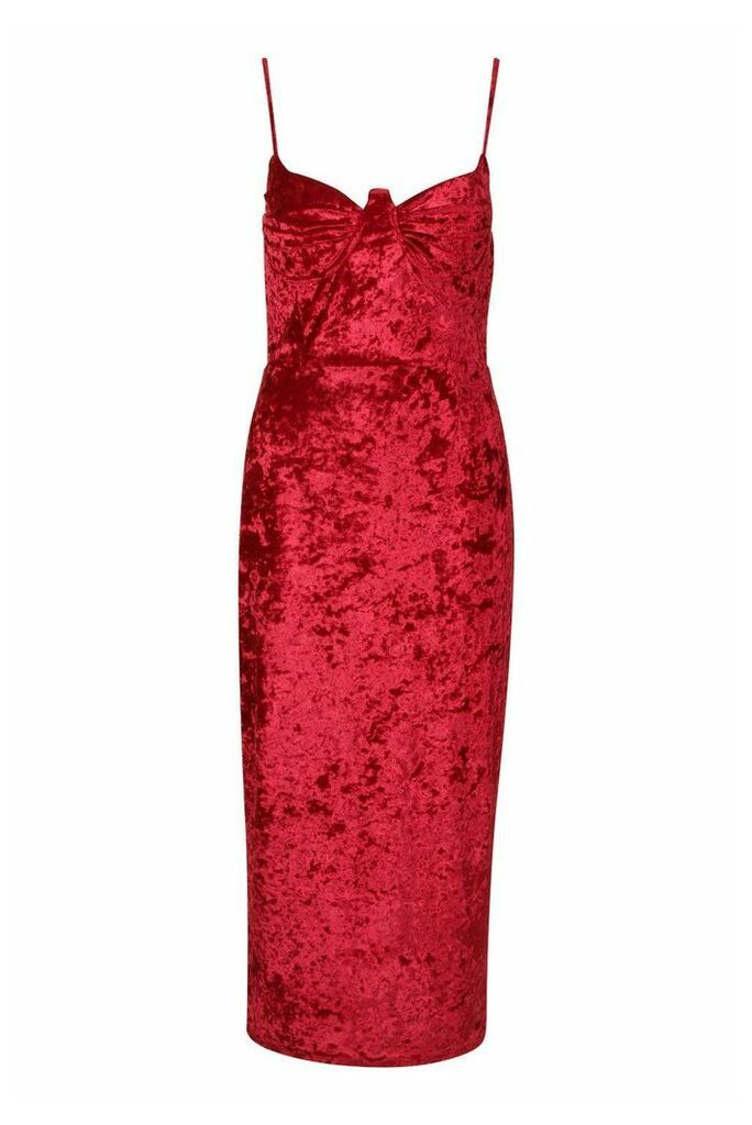 Womens Tall Cup Detail Velvet Midi Dress - Red - 8, Red