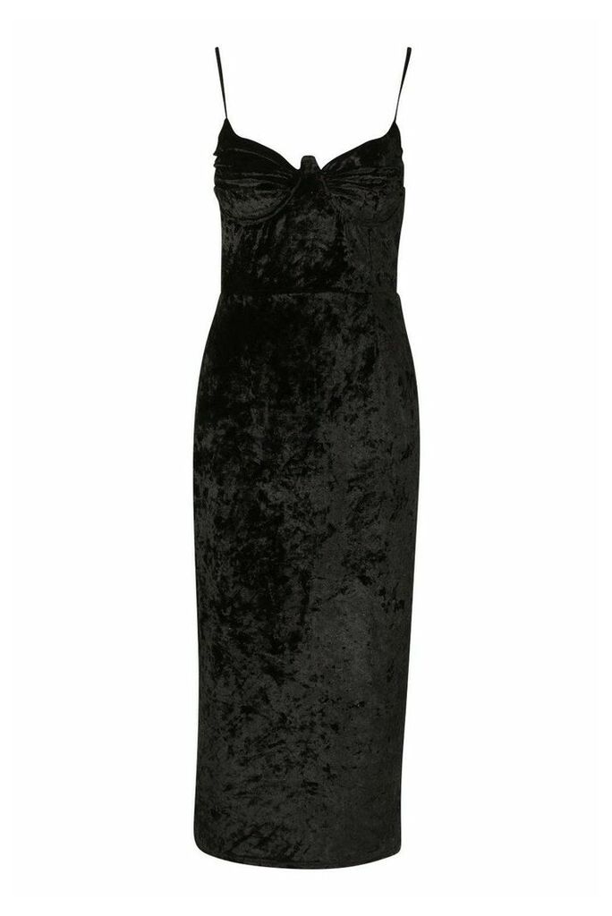 Womens Tall Cup Detail Velvet Midi Dress - Black - 14, Black
