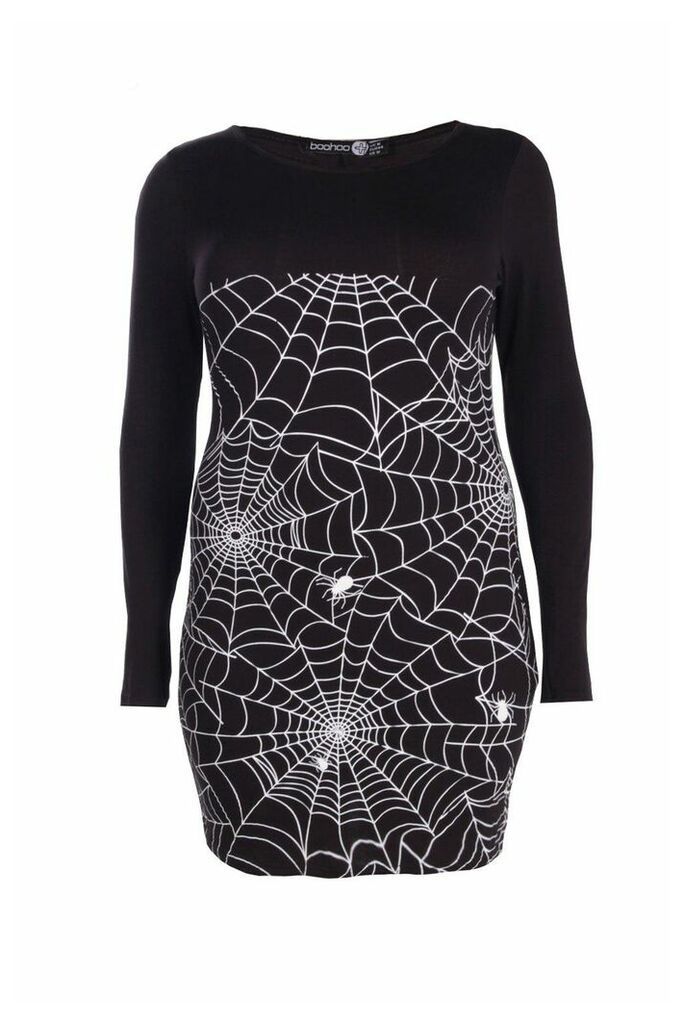Womens Plus Louise Glow In The Dark Spider Halloween Dress - Black - 20, Black