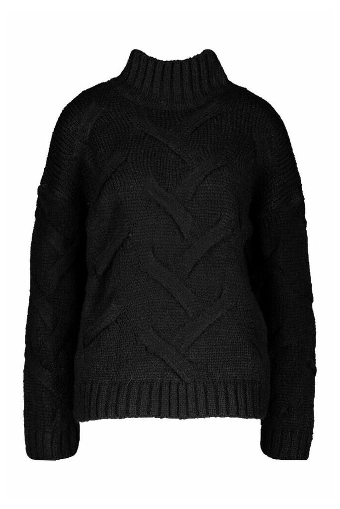 Womens Soft Knit Cable Jumper - black - M/L, Black