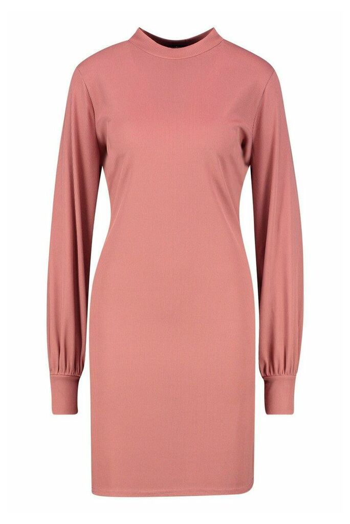 Womens Tall Ribbed High Neck Dress - pink - 10, Pink