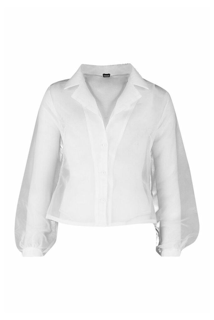 Womens Tall Organza Mesh Blouson Sleeve Shirt - white - 6, White