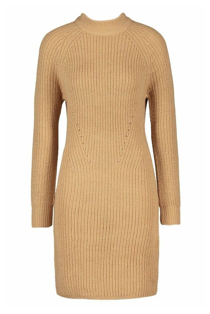 Womens Tall Ribbed Knitted Jumper Dress - Beige - S, Beige