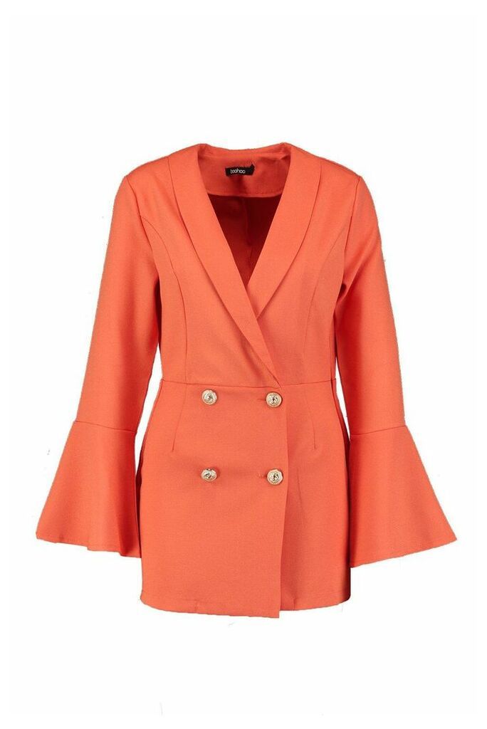Womens Melissa Tailored Flare Sleeve Playsuit - orange - 8, Orange