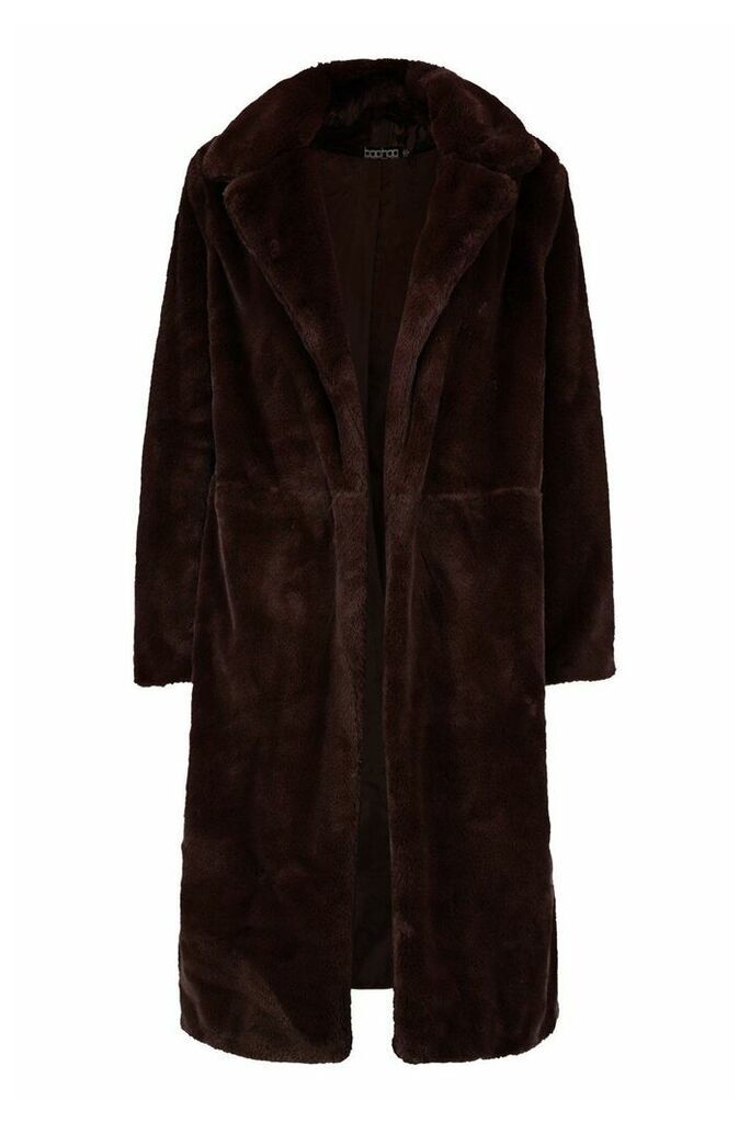 Womens Maxi Soft Faux Fur Coat - Brown - S, Brown
