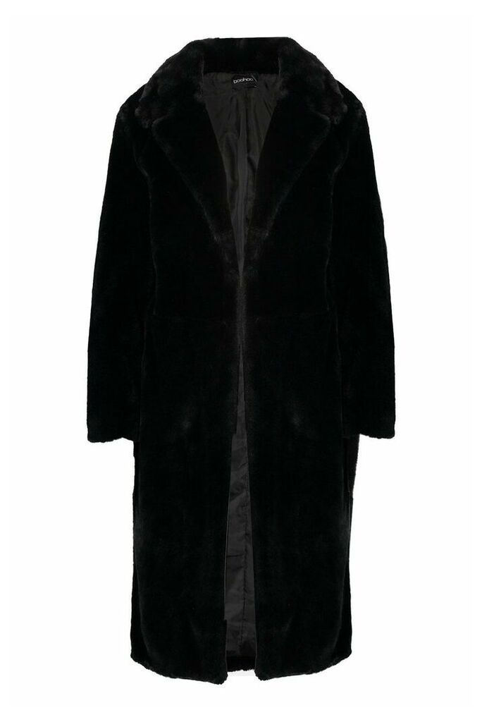 Womens Maxi Soft Faux Fur Coat - black - XL, Black