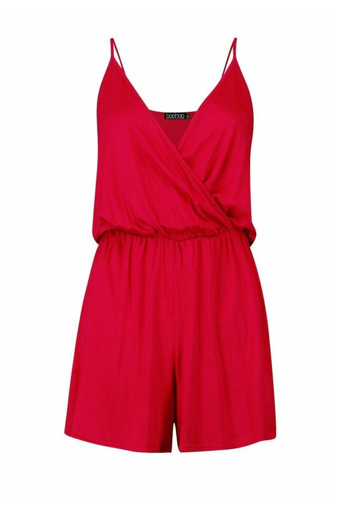 Womens Wrap Over Cami Playsuit - red - 8, Red