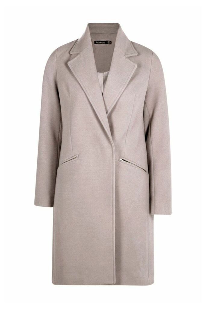 Womens Zip Pocket Tailored Coat - Grey - 8, Grey