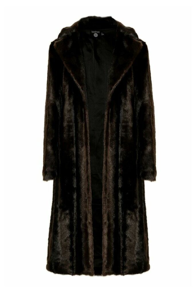 Womens Tall Long Faux Fur Coat - brown - 14, Brown