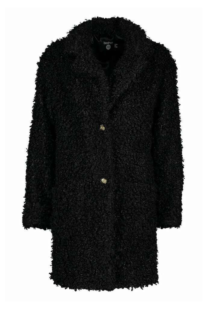 Womens Tall Faux Fur Oversized Collar Coat - Black - 8, Black