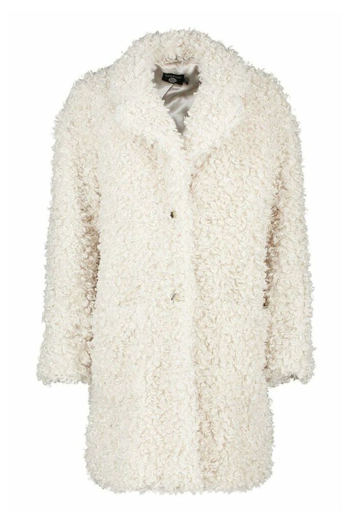 Womens Tall Faux Fur Oversized Collar Coat - White - 16, White