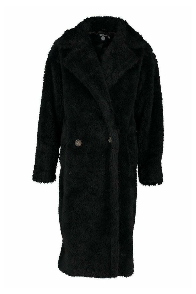 Womens Tall Oversized Faux Fur Teddy Coat - black - 16, Black