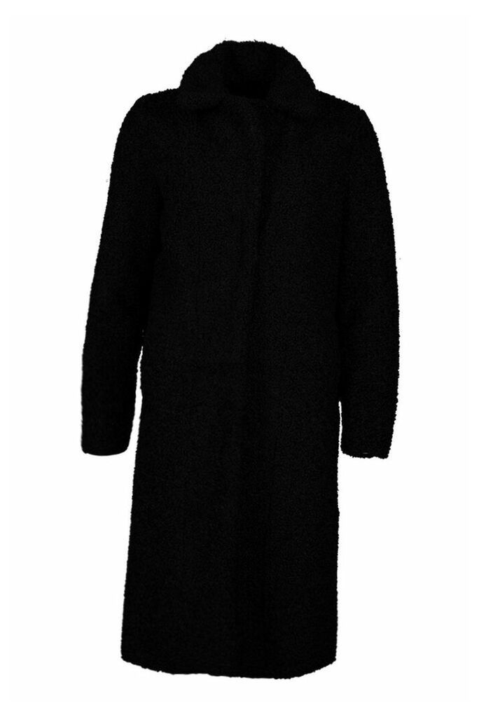 Womens Tall Teddy Faux Fur Coat - Black - 8, Black