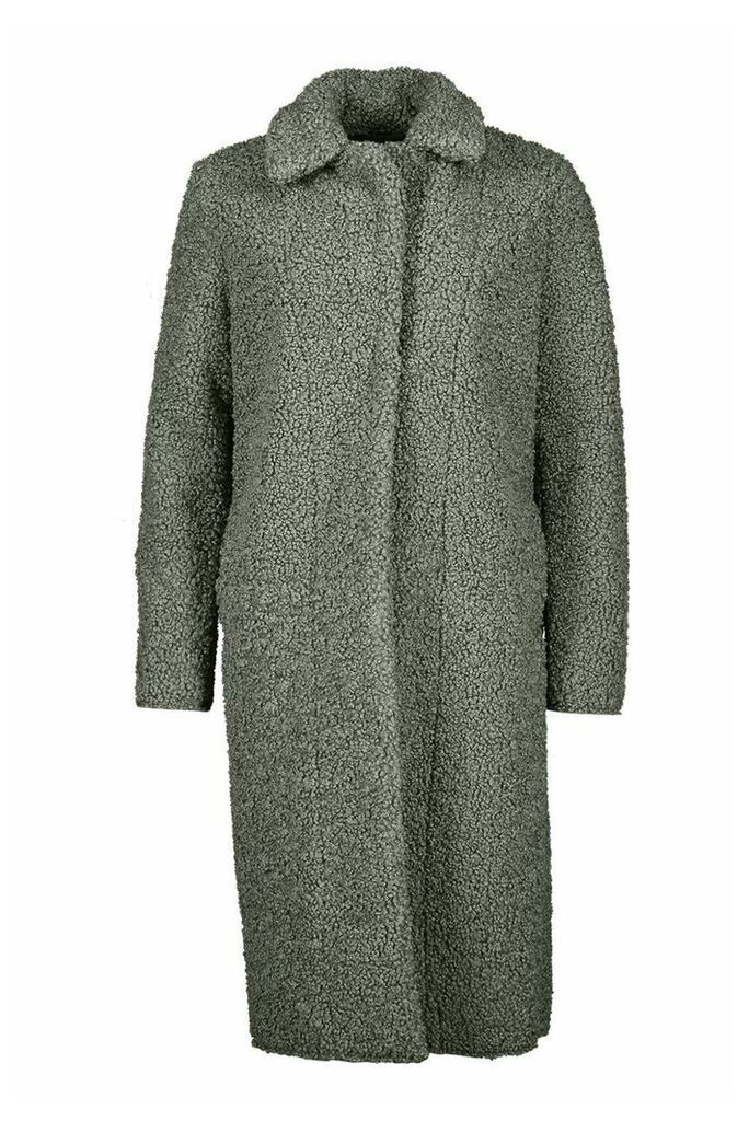 Womens Tall Teddy Faux Fur Coat - Green - 8, Green