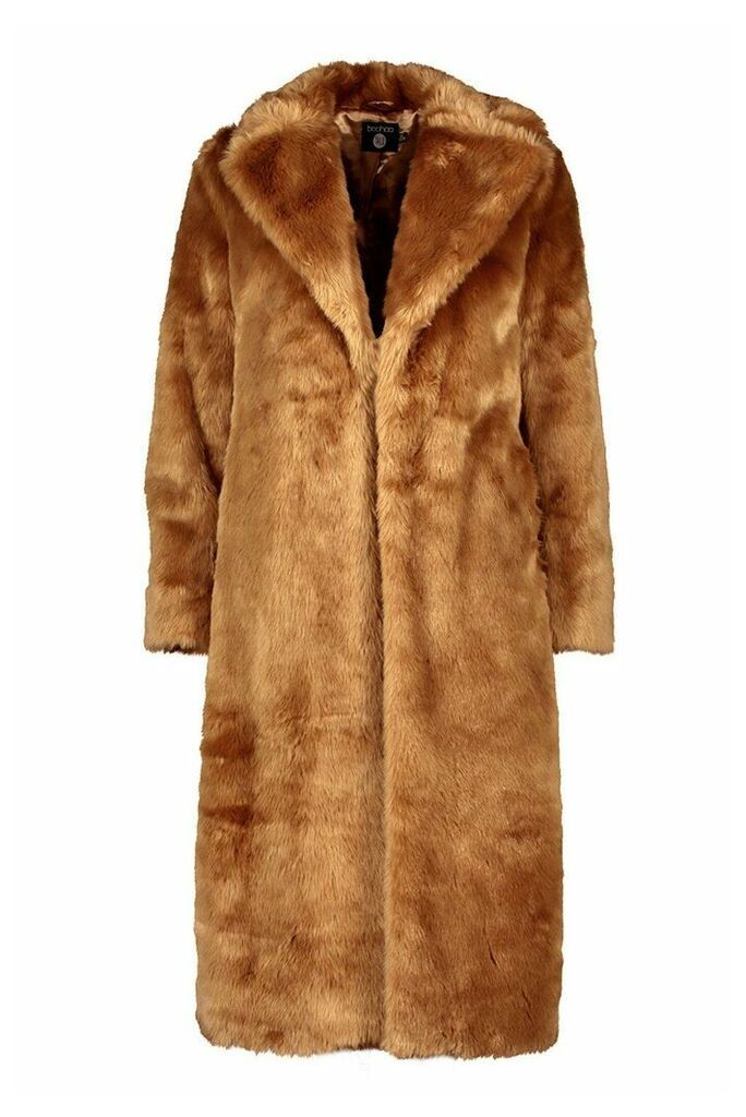 Womens Tall Long Faux Fur Coat - beige - 16, Beige