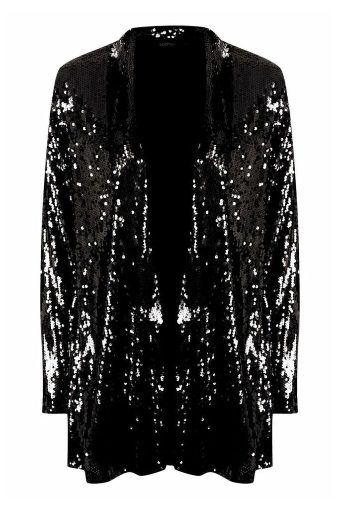 Womens Sequin Tailored Blazer - Black - 8, Black