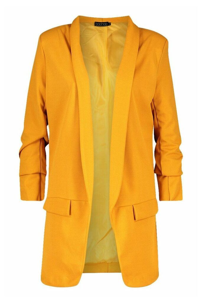 Womens Tall Ruched Sleeve Blazer - yellow - 8, Yellow