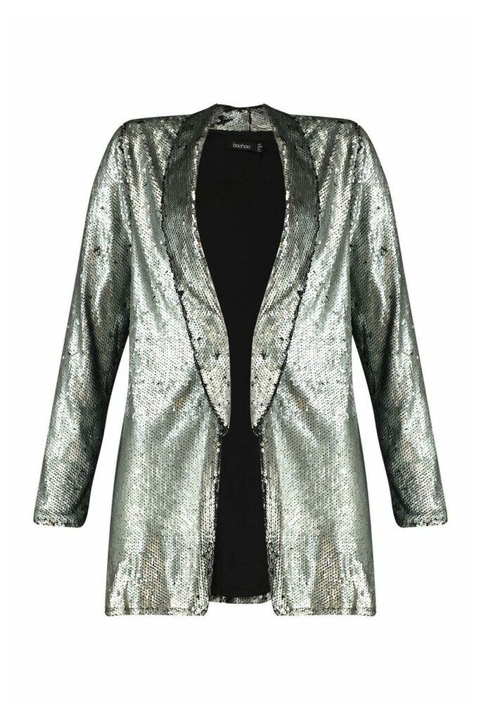 Womens Sequin Tailored Blazer - Grey - 12, Grey
