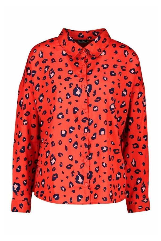 Womens Woven Animal Print Shirt - Red - 12, Red