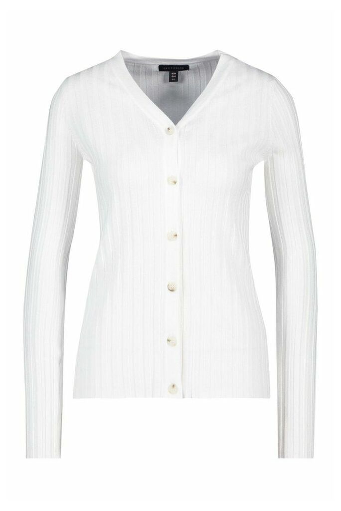 Womens Rib Knit Button Through Cardigan - off white - M, Off White
