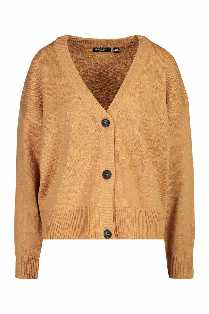 Womens Button Through Drop Shoulder Cardigan - beige - M, Beige