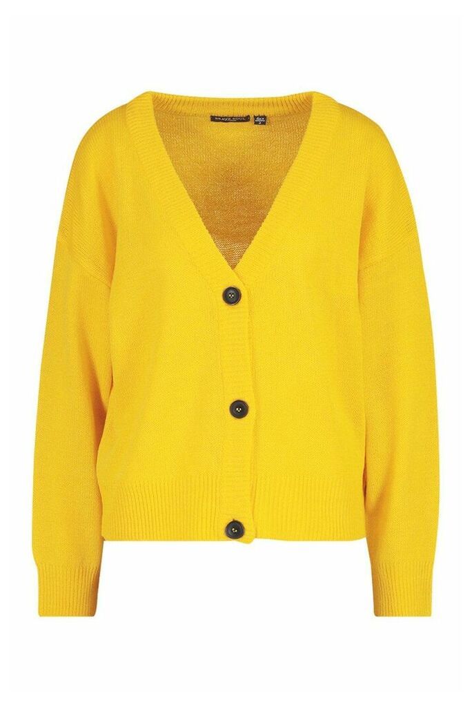 Womens Button Through Drop Shoulder Cardigan - yellow - M, Yellow