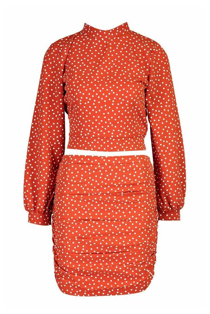 Womens Polka Dot Tie Back Top - orange - 6, Orange