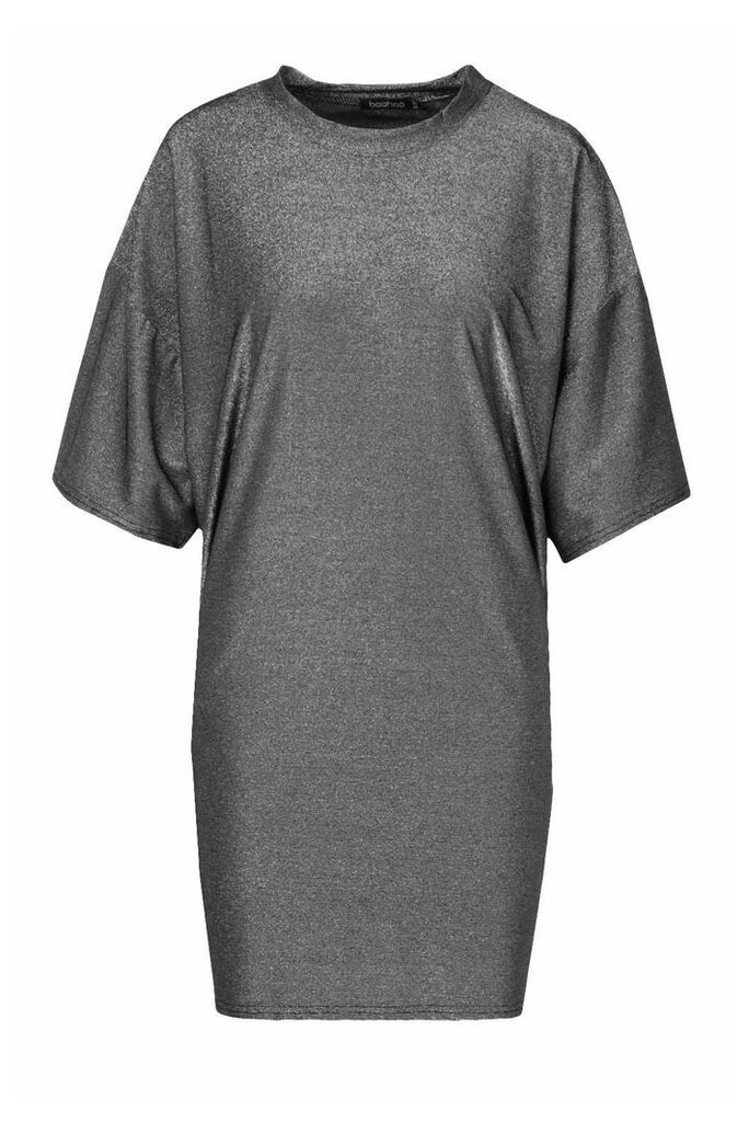 Womens Metallic T-Shirt Dress - metallics - 8, Metallics