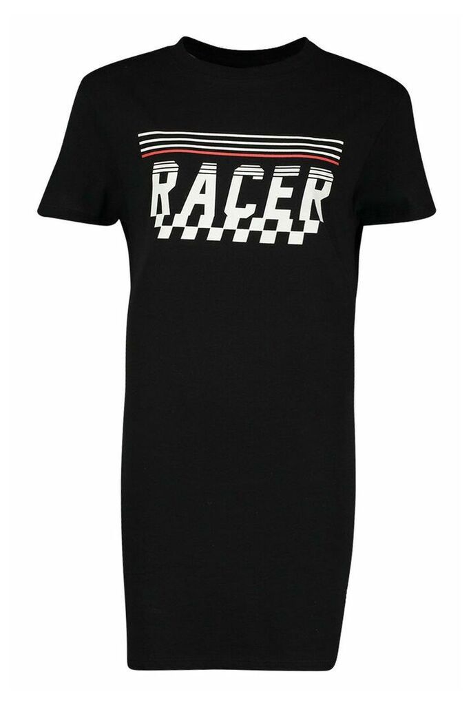 Womens Racer Printed T-Shirt Dress - black - 10, Black