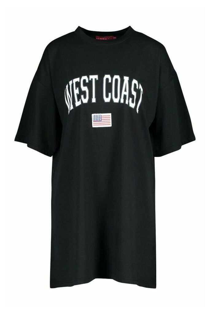 Womens West Coast Badge Detail Oversized T-Shirt Dress - black - 12, Black