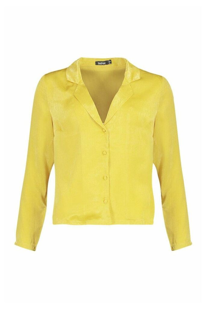 Womens Satin Shirt - yellow - 12, Yellow