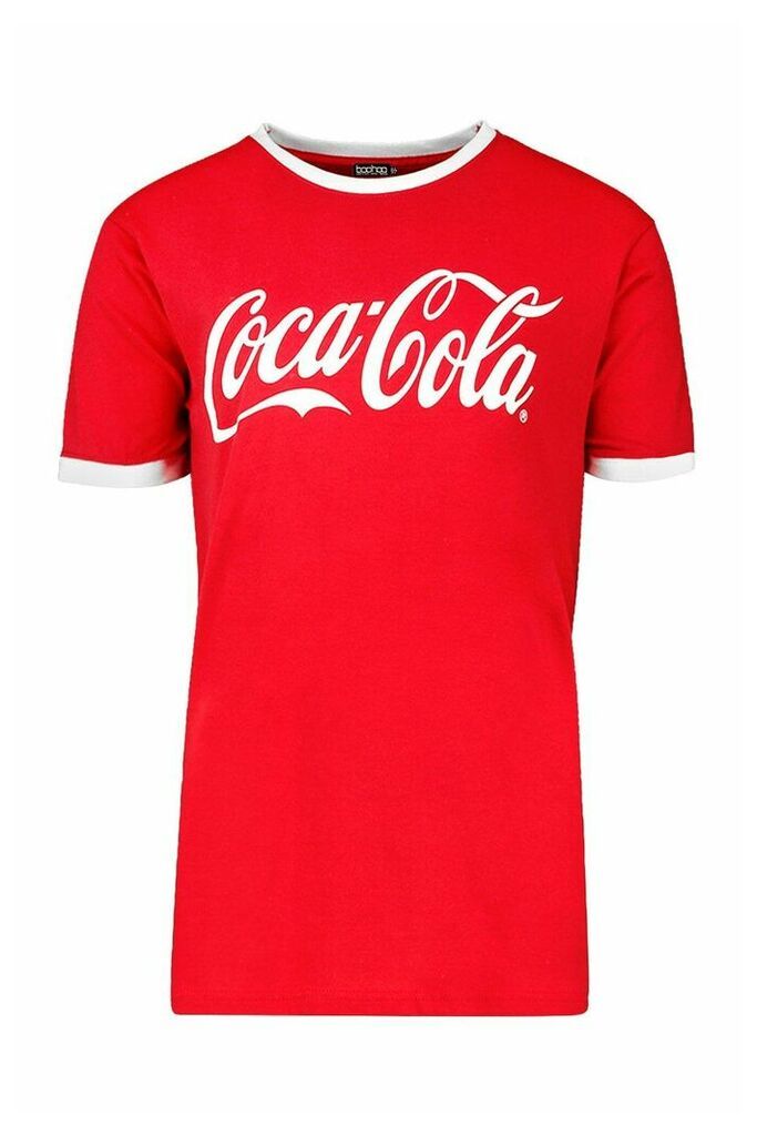 Womens Coca Cola Licensed Ringer T-Shirt - red - M, Red