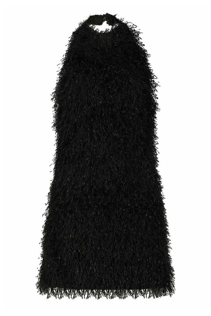 Womens Feather Knit Halterneck Mini Dress - black - 12, Black