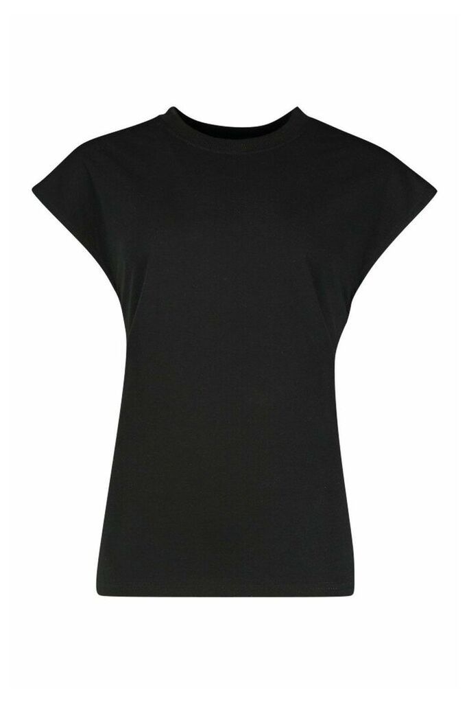 Womens Cap Sleeve Rib Neck T-Shirt - black - 8, Black
