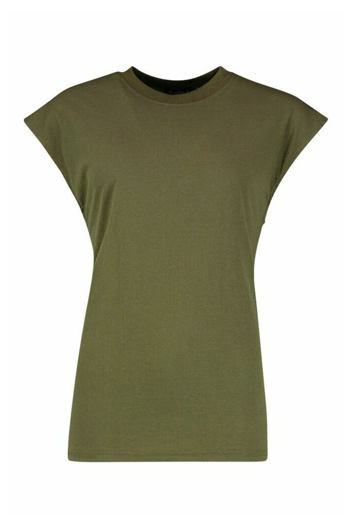 Womens Cap Sleeve Rib Neck T-Shirt - green - 6, Green