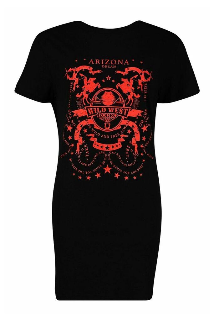 Womens Arizona Western Printed T-Shirt Dress - black - 8, Black