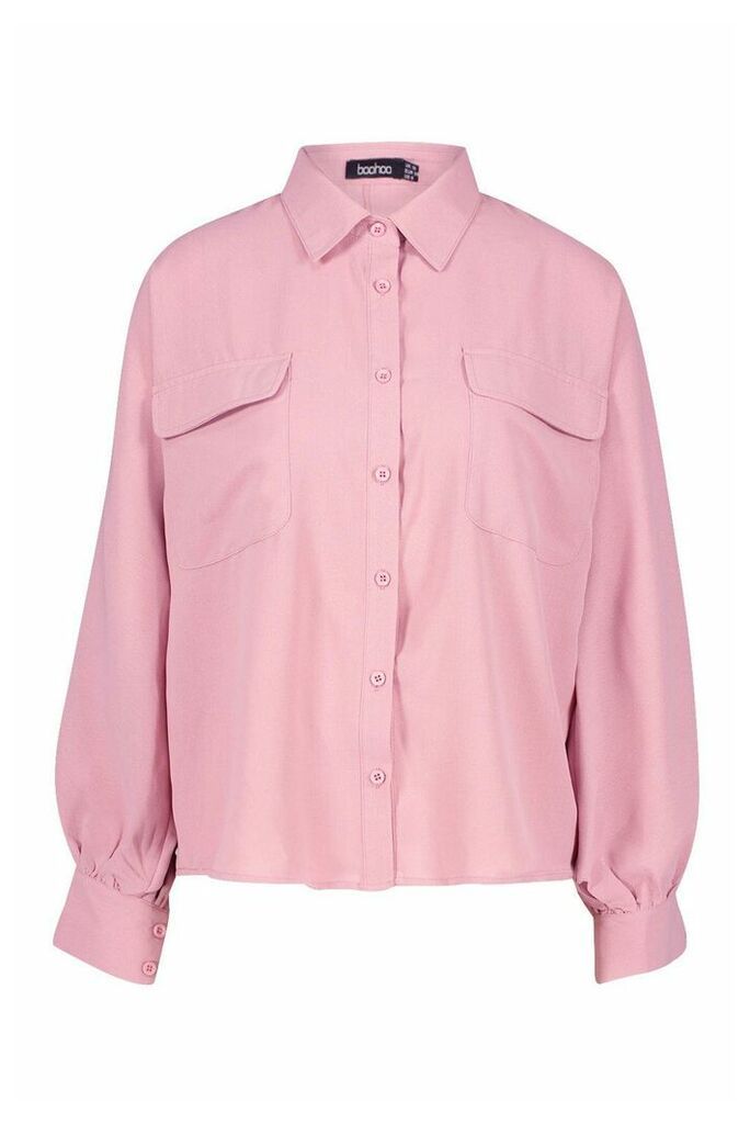 Womens Woven Oversized Long Sleeve Shirt - Pink - 16, Pink